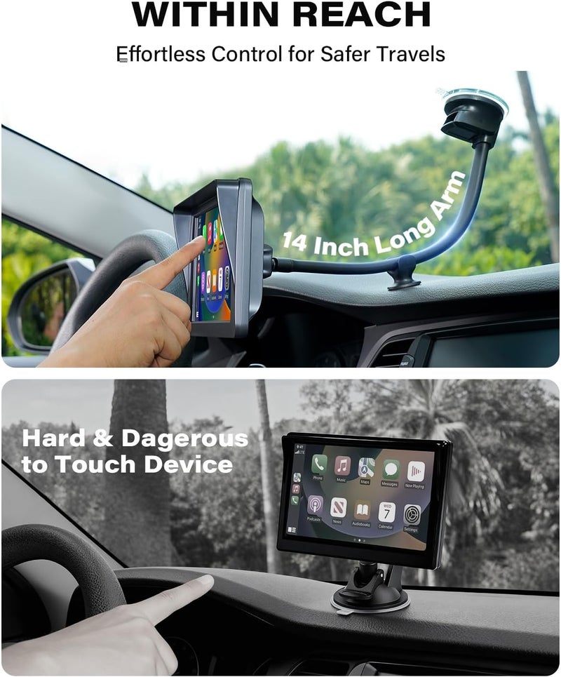 1Zero for Replacement CarPlay Mount, CarPlay Screen Mount with 14-lnch Long Arm, Flexible & Bendable Strong Suction Cup, Compatible with 7-11 Inch Car Monitor, Windshield Truck Bracket Holder - Image 3